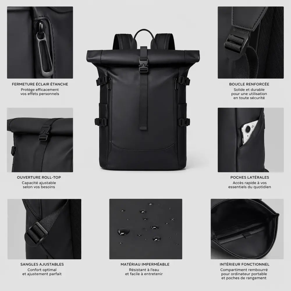 Sac à dos de voyage imperméable roll-top — Le Oslo