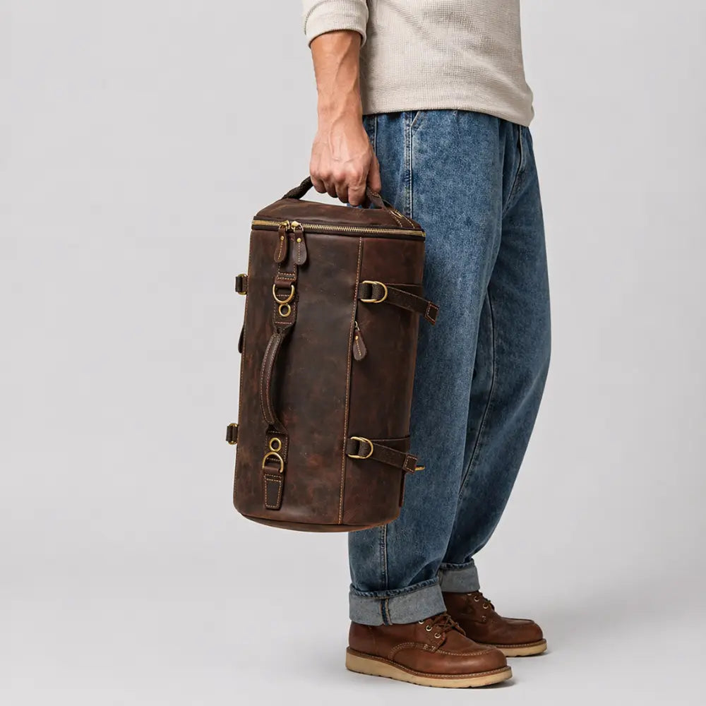 Sac de voyage en cuir cylindrique vintage — Le Marrakech