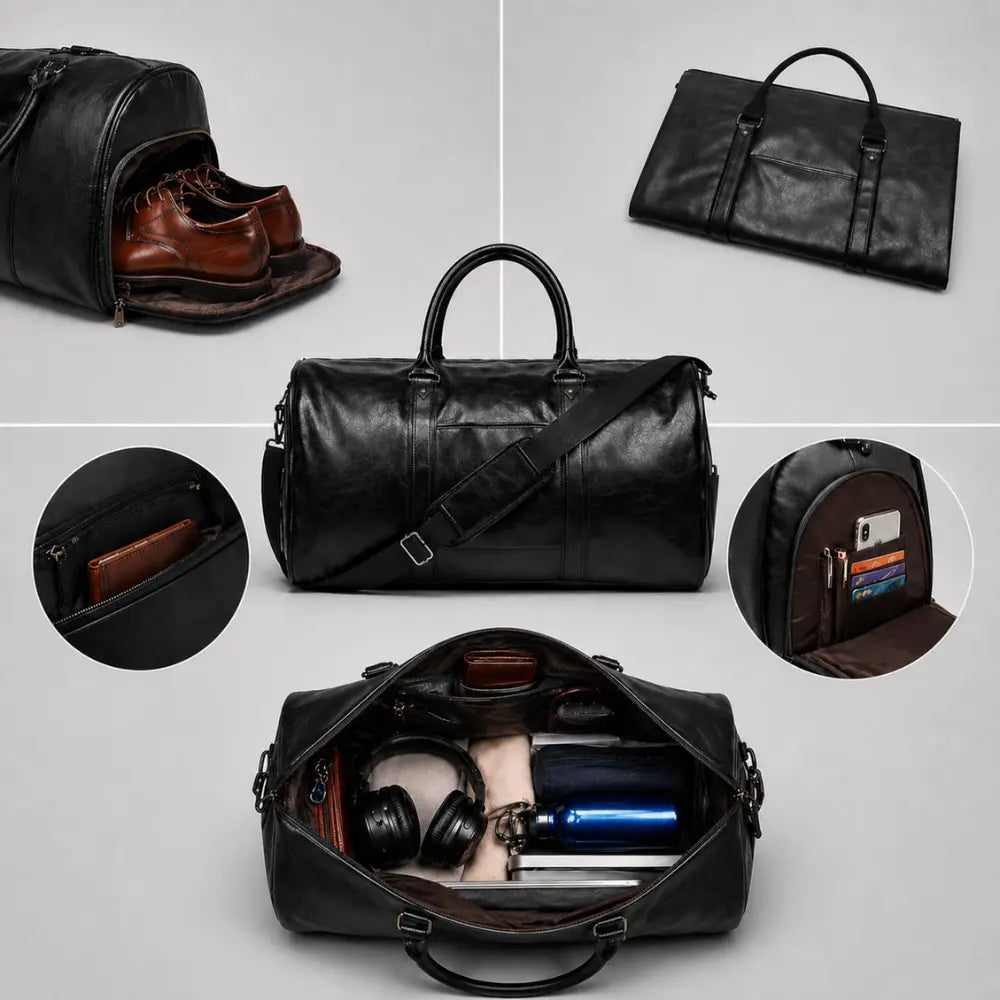 Sac de voyage en cuir PU rond & pliable — Le Porto
