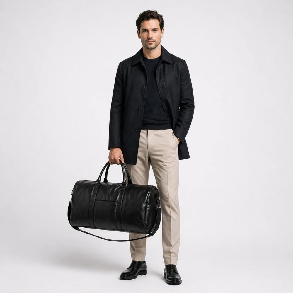 Sac de voyage en cuir rond & pliable — Le Porto