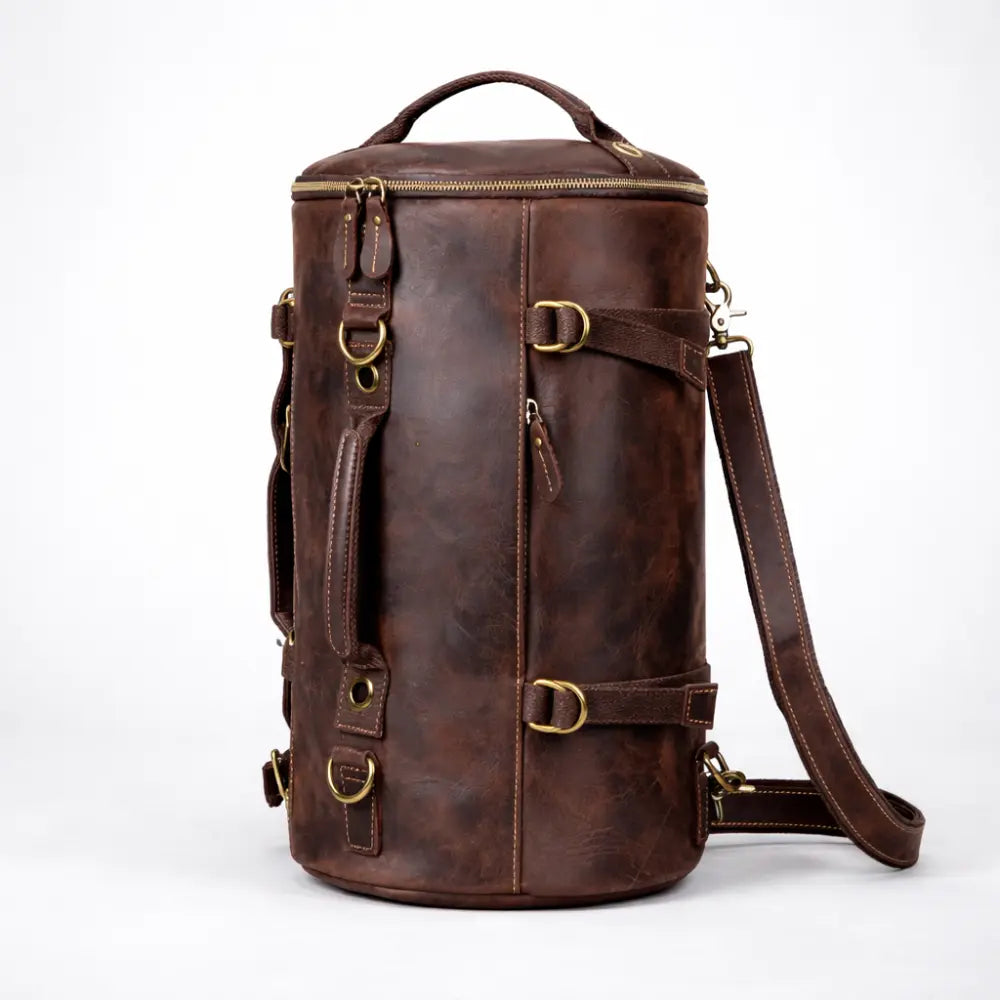 Sac de voyage en cuir cylindrique vintage — Le Marrakech